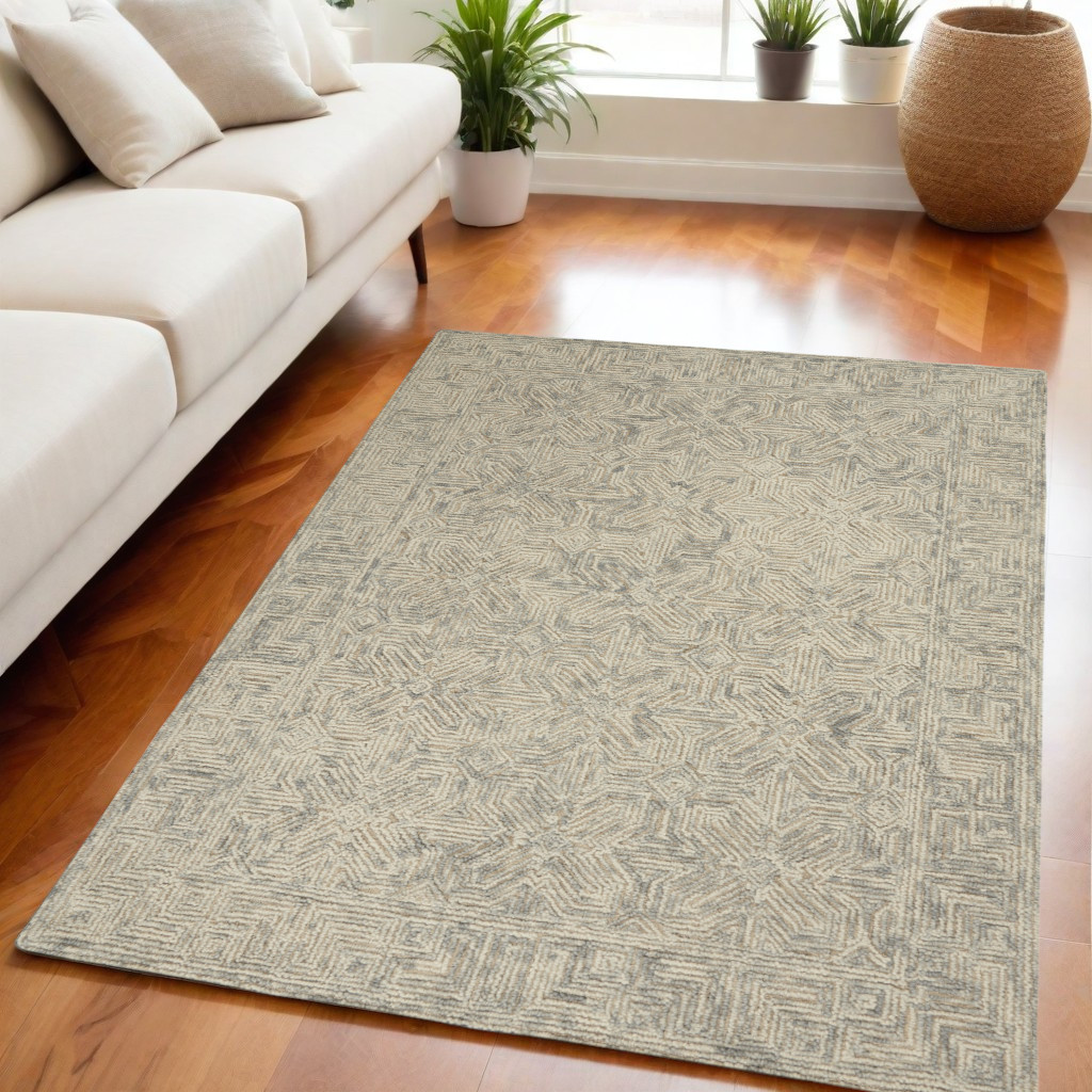 553497 5 x 7 ft. Wool Abstract Geometric Rectangle Area Rug, Beige & Gray