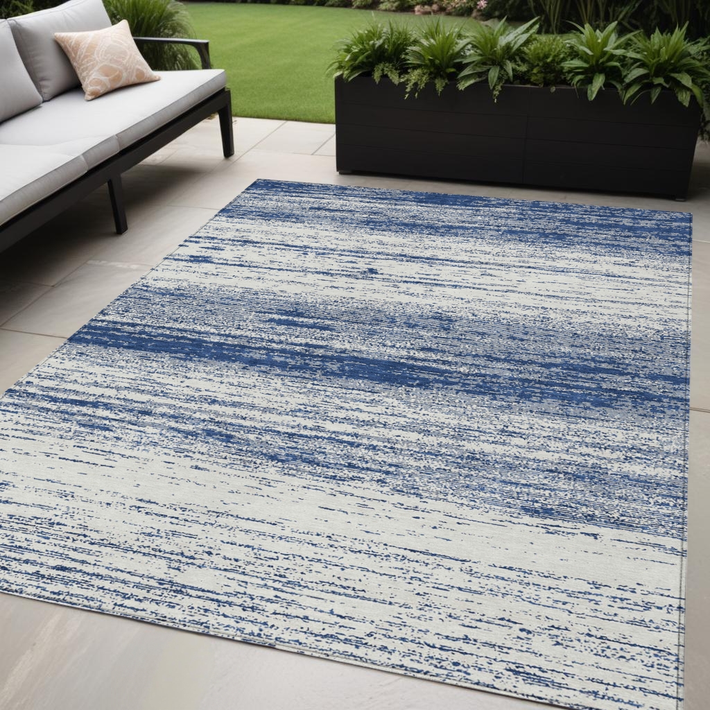 589705 5 x 8 ft. Striped Washable Indoor & Outdoor Rectangle Area Rug, Navy Blue & Ivory