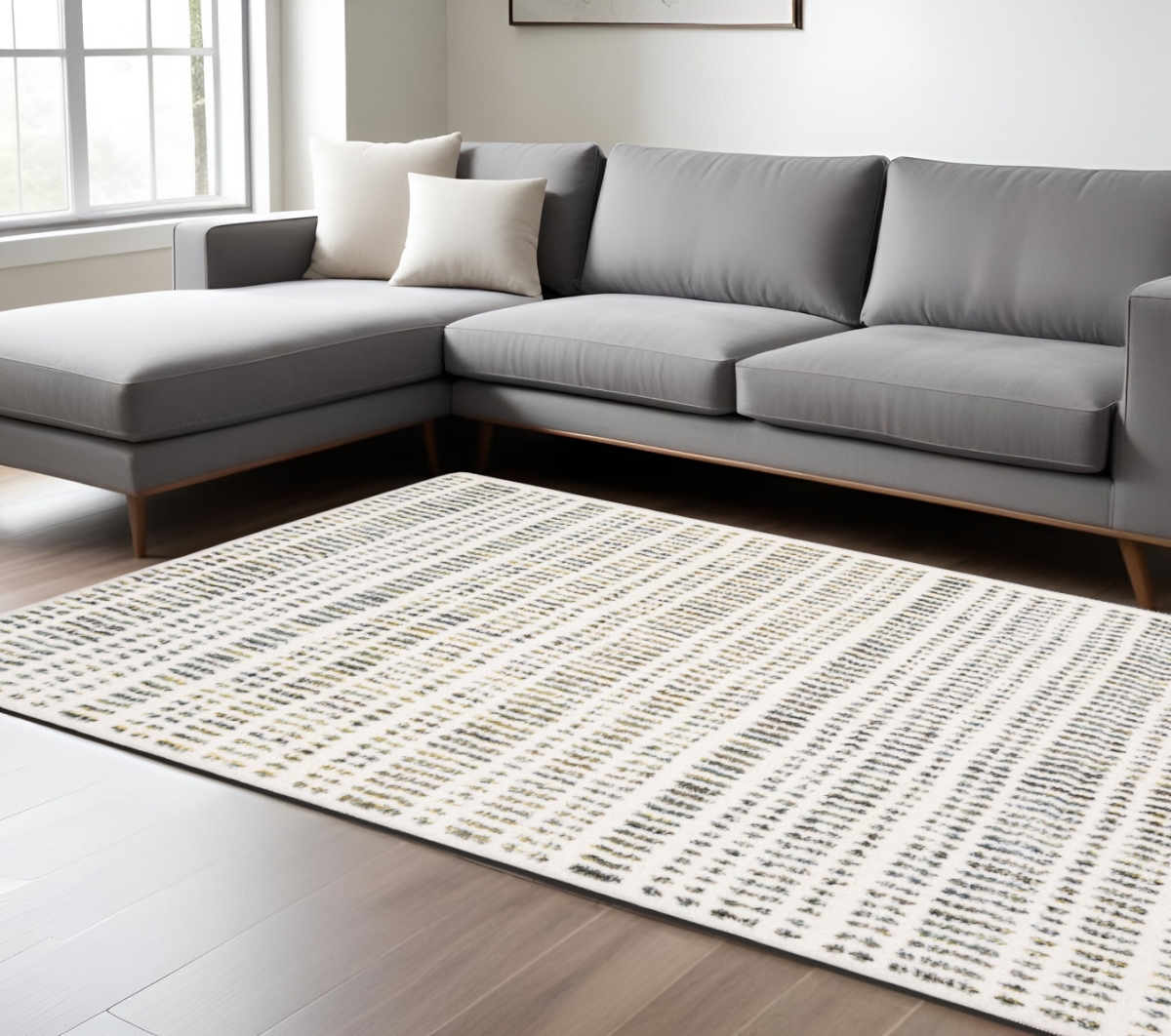575041 7 x 10 ft. Striped Rectangle Area Rug, Ivory, Gold & Gray
