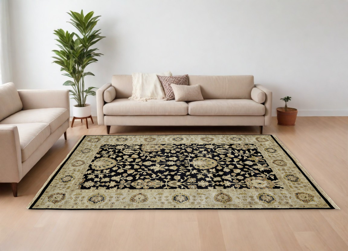 565511 8 x 10 ft. Wool Oriental Hand Knotted Rectangle Area Rug, Black