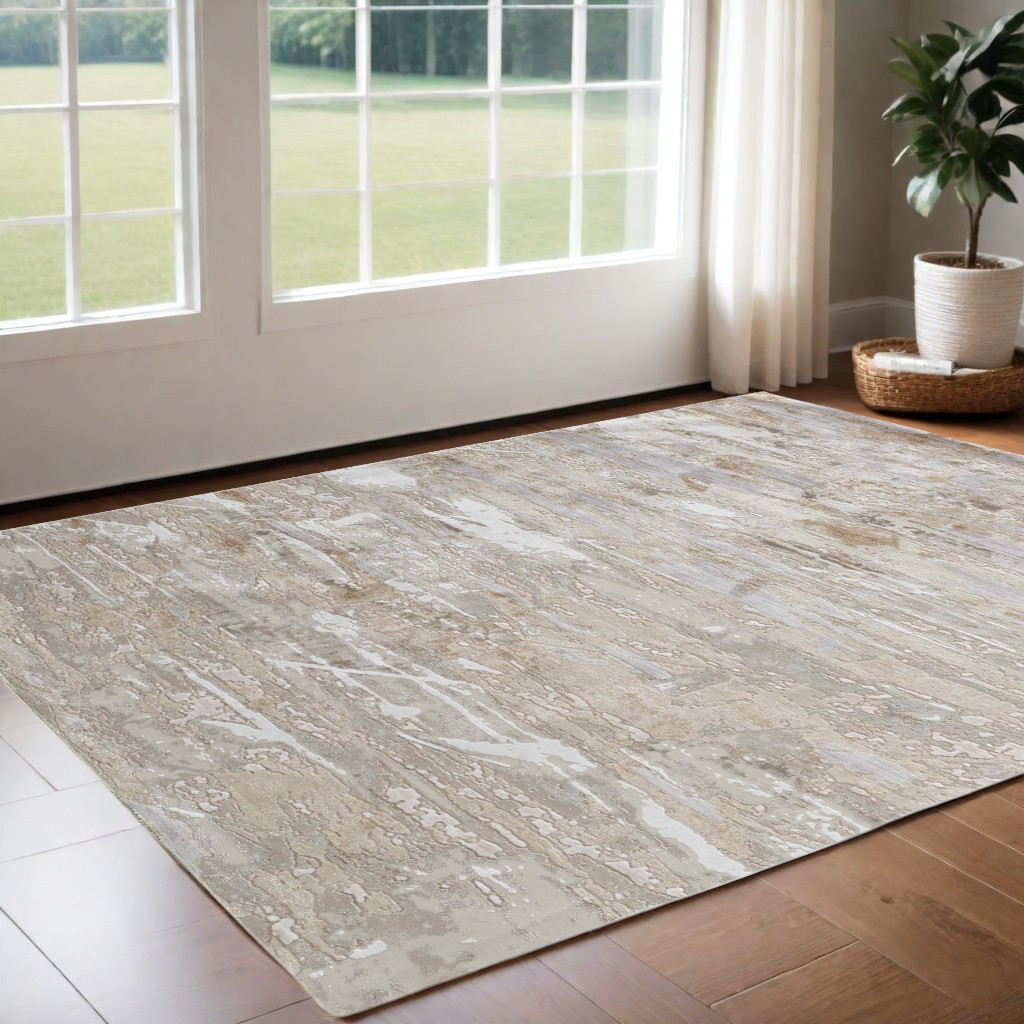 567310 3 x 5 ft. Abstract Power Loom Worn Faded Rectangle Area Rug, Ivory, Gray & Tan