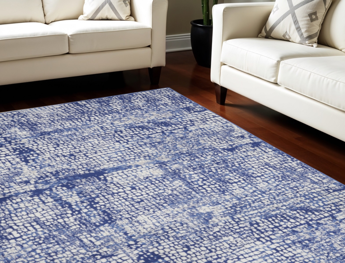 550637 7 x 10 ft. Abstract Distressed Non Skid Rectangle Area Rug, Ivory & Navy Blue