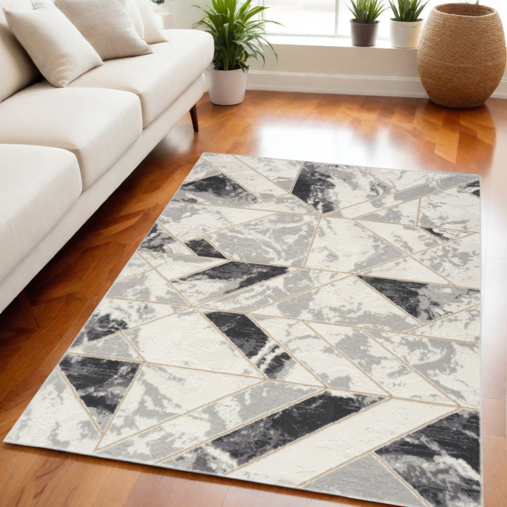 550170 5 x 7 ft. Abstract Non Skid Rectangle Area Rug, Ivory, Black & Gray