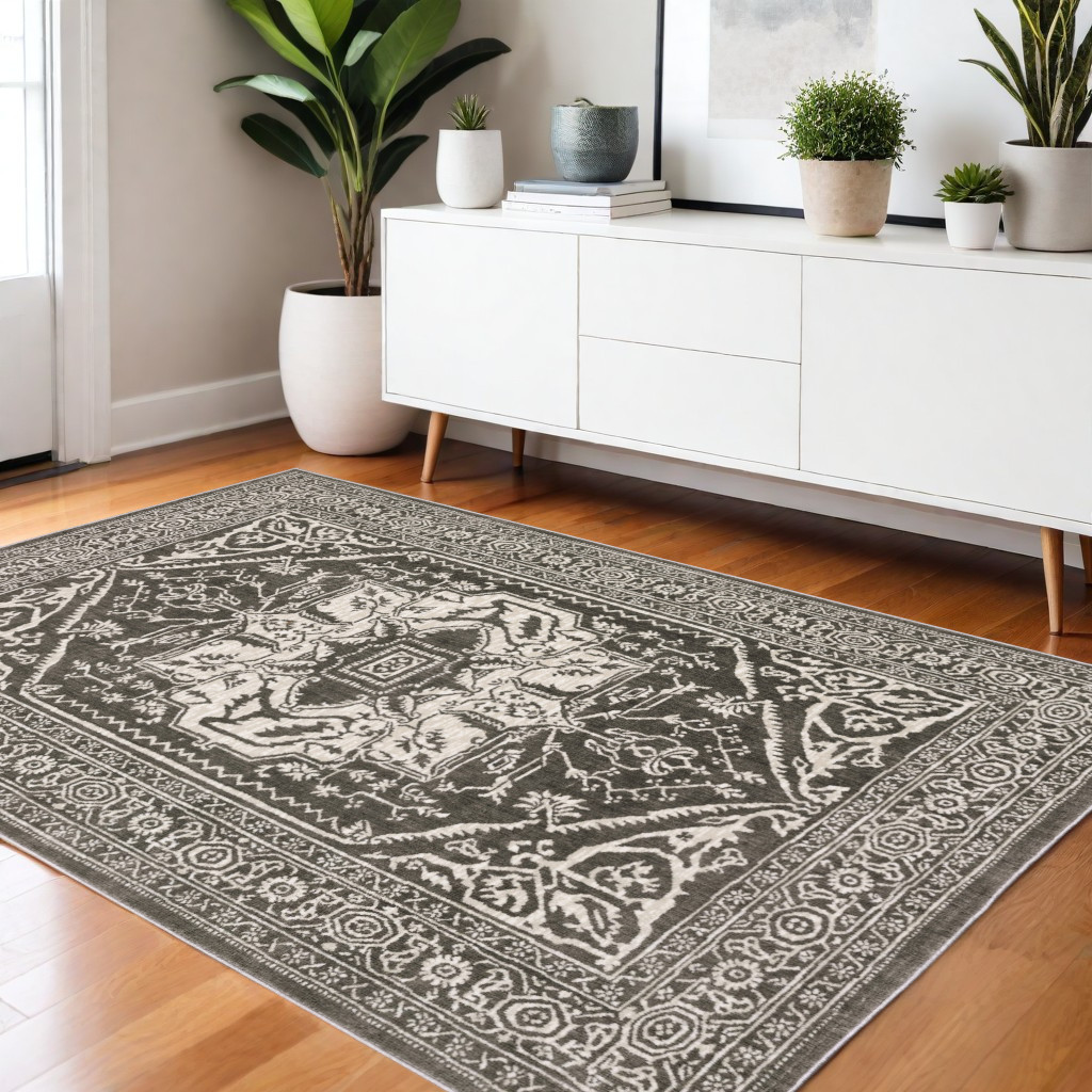 575244 4 x 6 ft. Oriental Rectangle Area Rug, Gray & Ivory