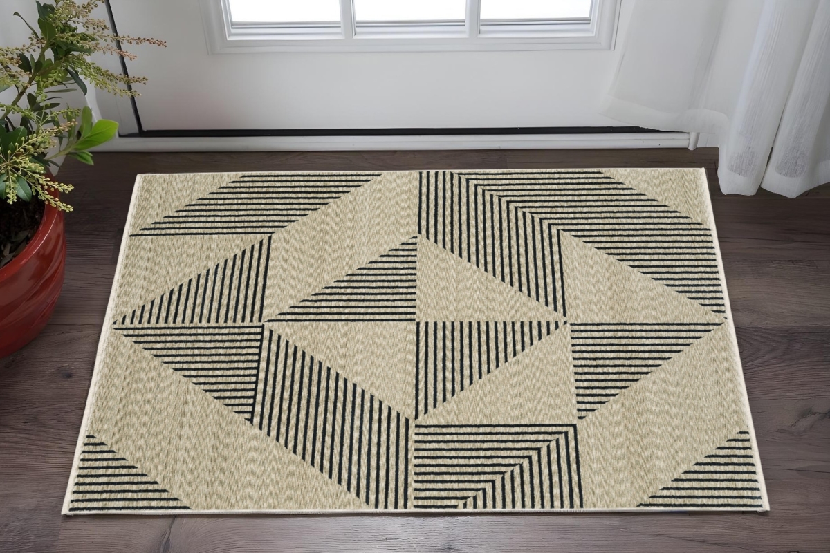 575686 3 x 5 ft. Geometric Rectangle Area Rug with Fringe, Beige