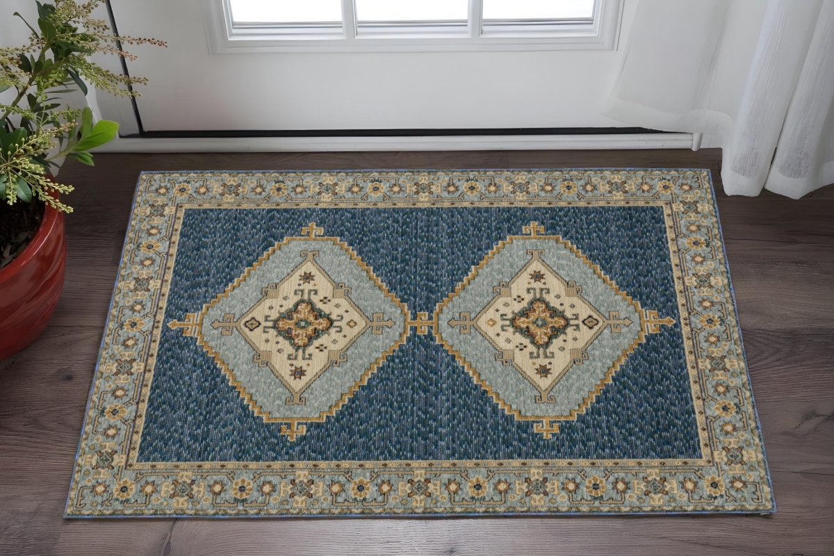 575965 3 x 5 ft. Medallion Rectangle Area Rug, Blue & Gold