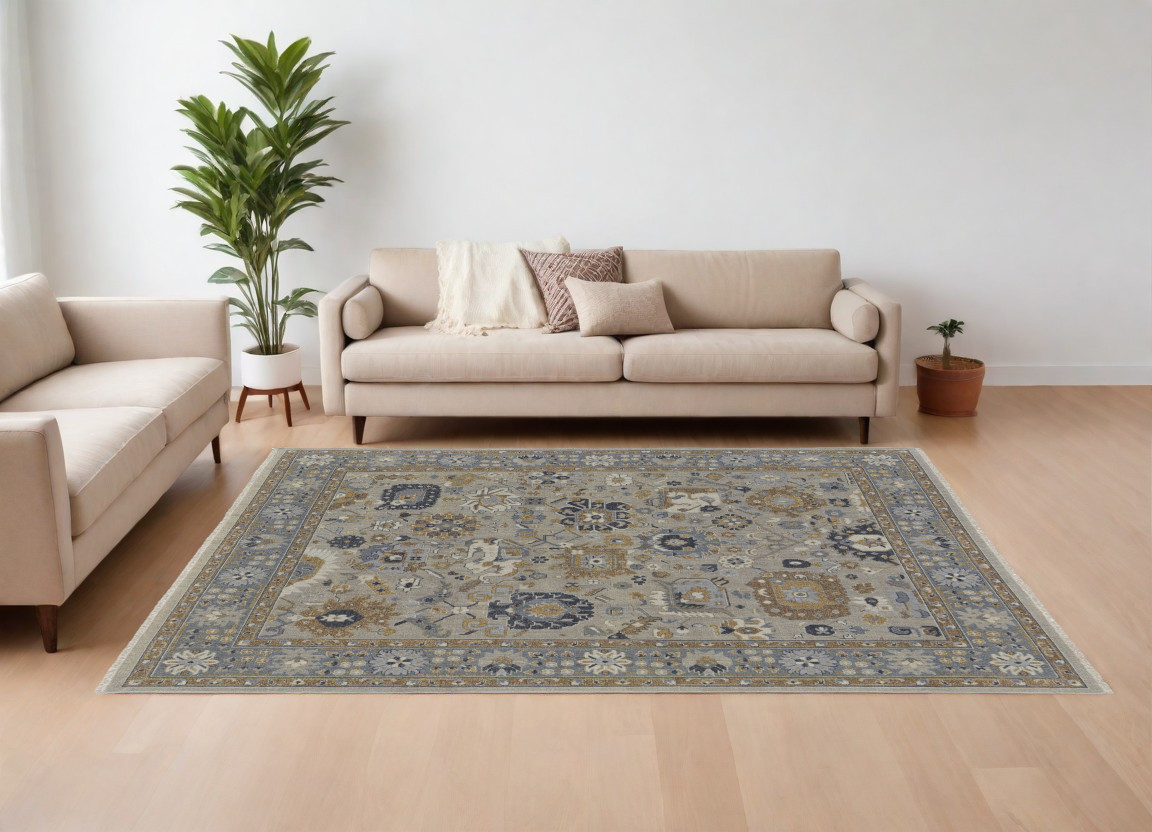 566781 6 x 9 ft. Wool Oriental Hand Knotted Rectangle Area Rug with Fringe, Gray & Brown
