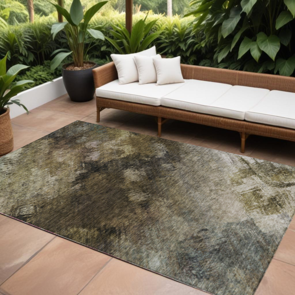 577497 9 x 12 ft. Abstract Washable Indoor & Outdoor Rectangle Area Rug, Chocolate & Beige