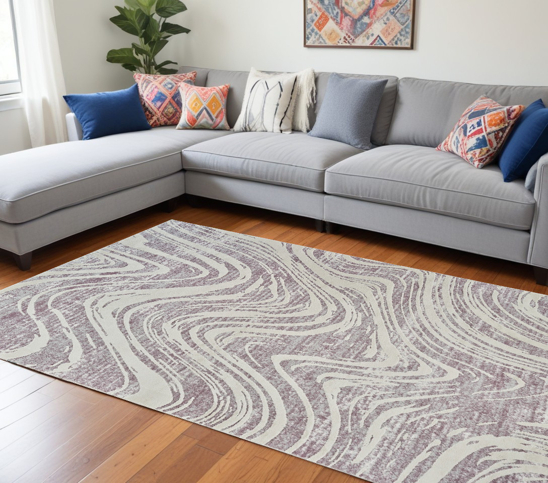 558834 7 x 10 ft. Abstract Distressed Rectangle Area Rug, Beige & Purple