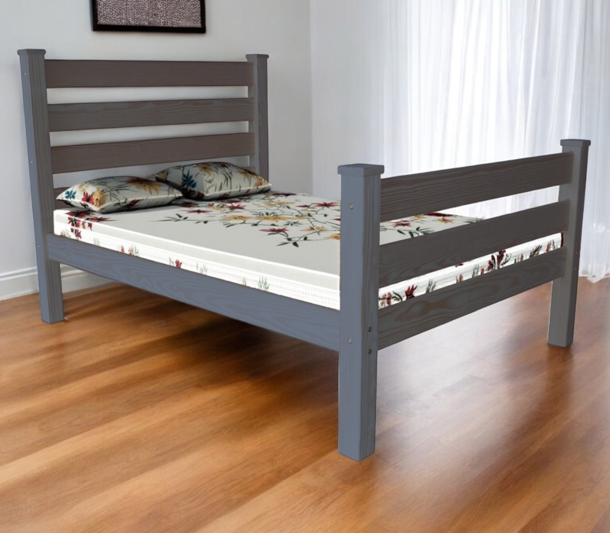 548165 Traditional Gray Solid Wood Queen Bed Frame