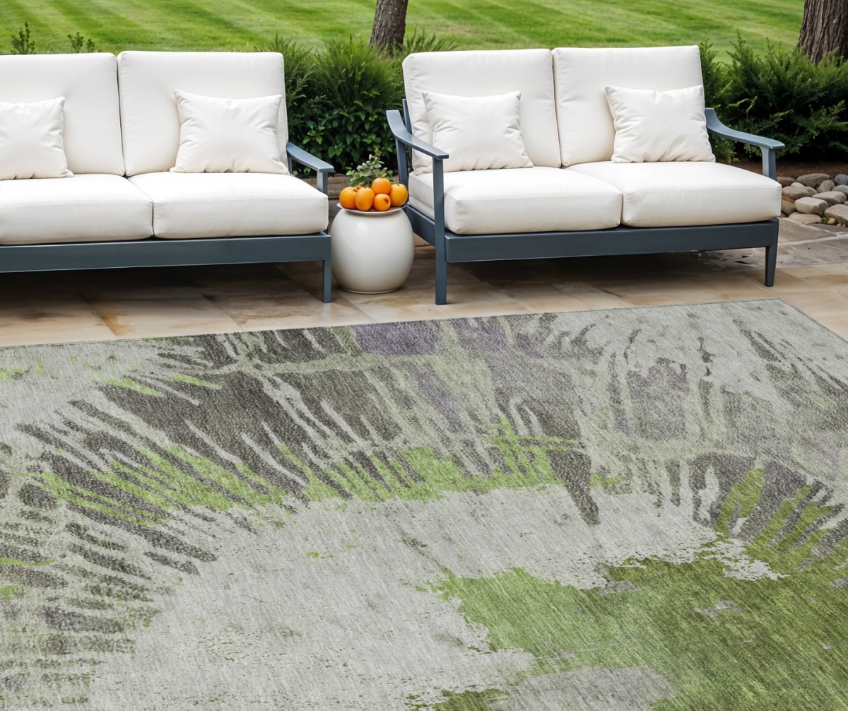 579852 10 x 14 ft. Abstract Washable Indoor & Outdoor Rectangle Area Rug, Olive Green, Artichoke Green & Fern Green