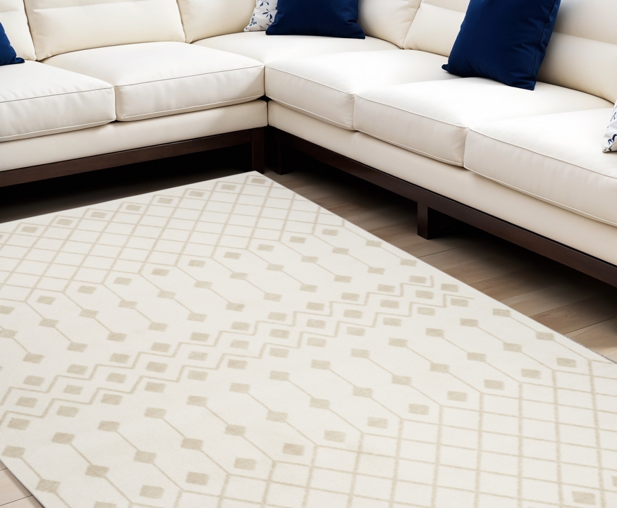 545418 8 x 10 ft. Moroccan Power Loom Rectangle Area Rug, Beige & Ivory
