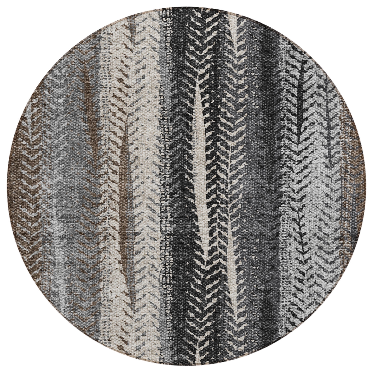 581932 8 ft. Round Botanical Leaves Washable Indoor & Outdoor Area Rug, Brown, Gray & Ivory