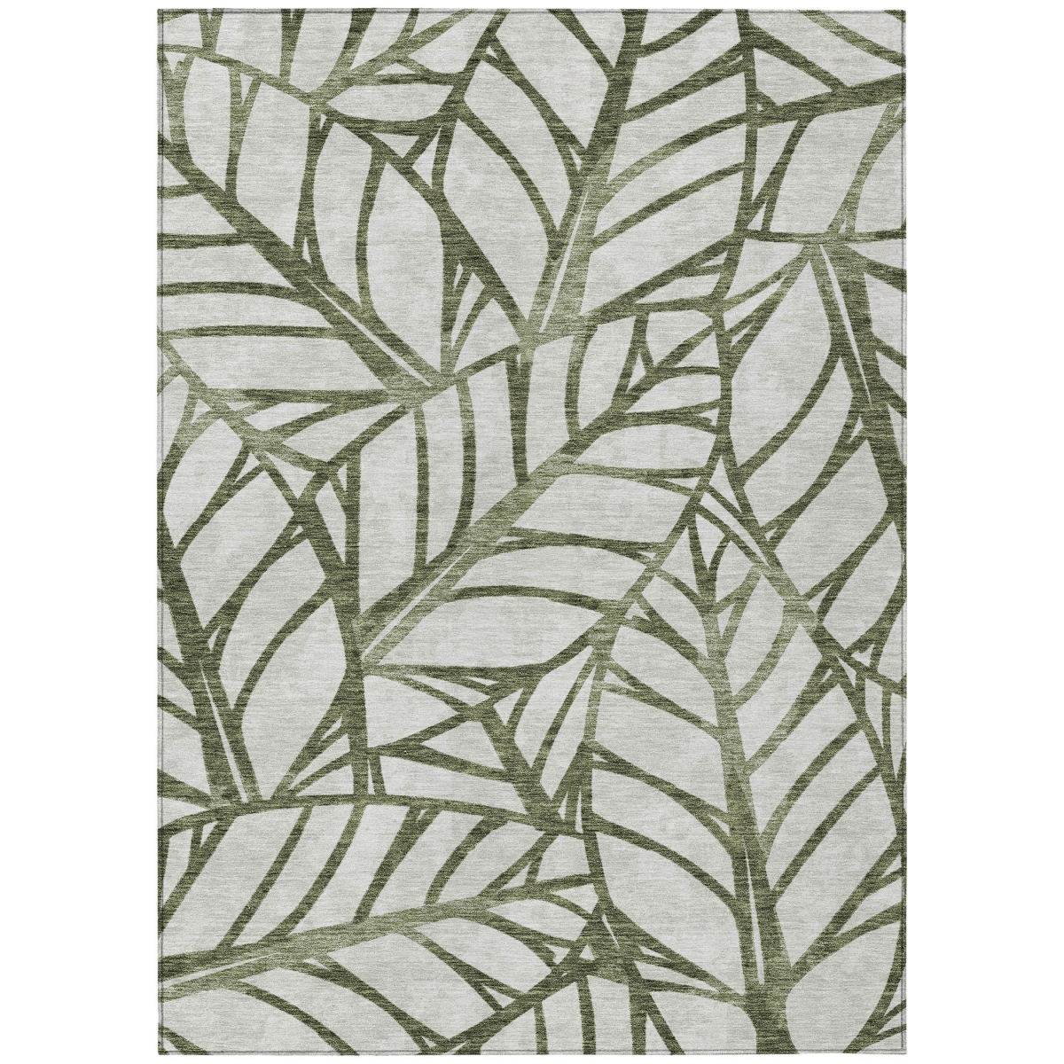 584223 10 x 14 ft. Floral Washable Indoor & Outdoor Rectangle Area Rug, Olive Green & Beige