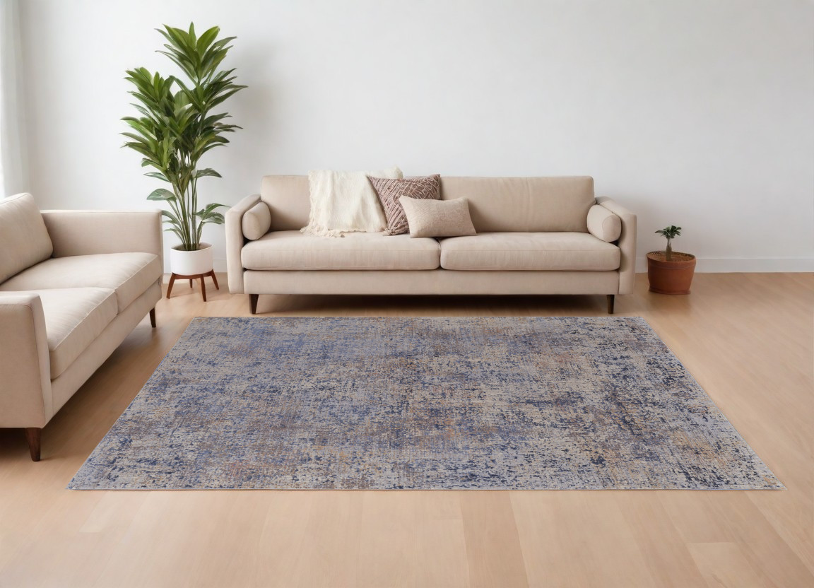 567666 8 x 10 ft. Abstract Power Loom Rectangle Area Rug, Blue, Brown & Tan