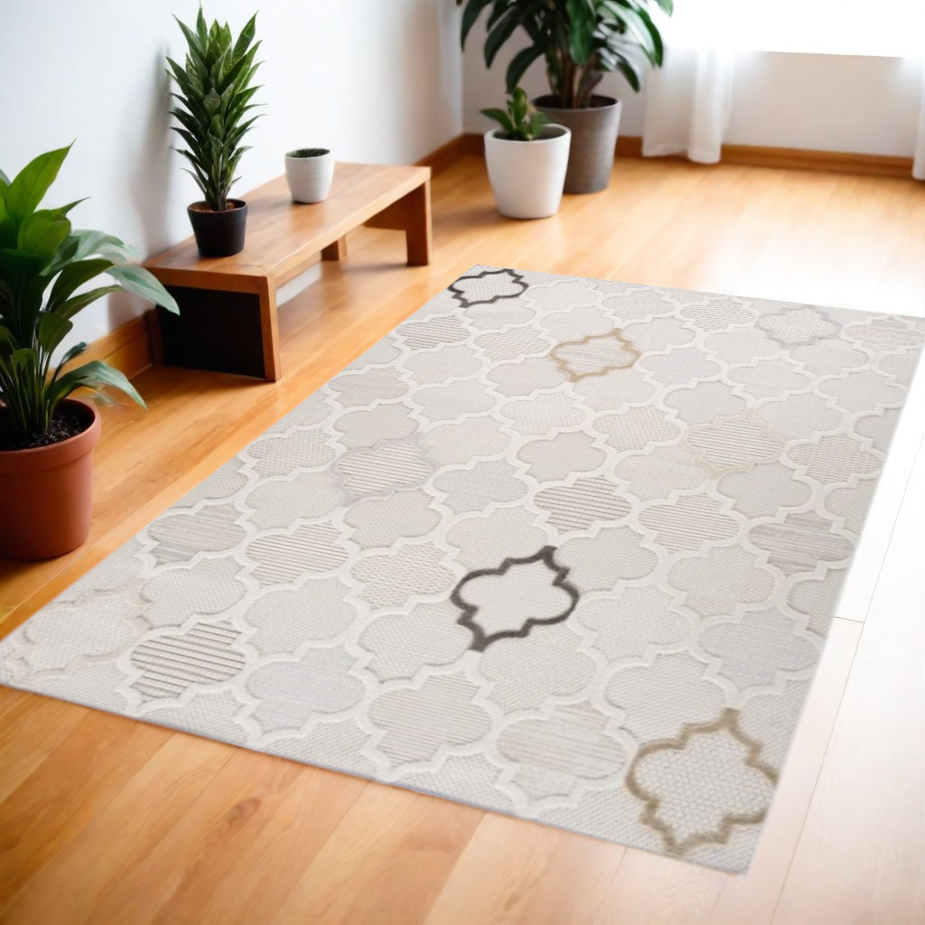 558484 4 x 6 ft. Geometric Distressed Rectangle Area Rug, Cream & Beige
