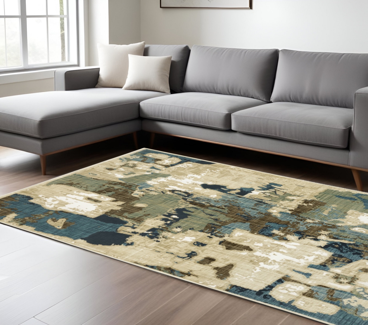 575770 7 x 10 ft. Abstract Rectangle Area Rug, Beige, Brown & Blue