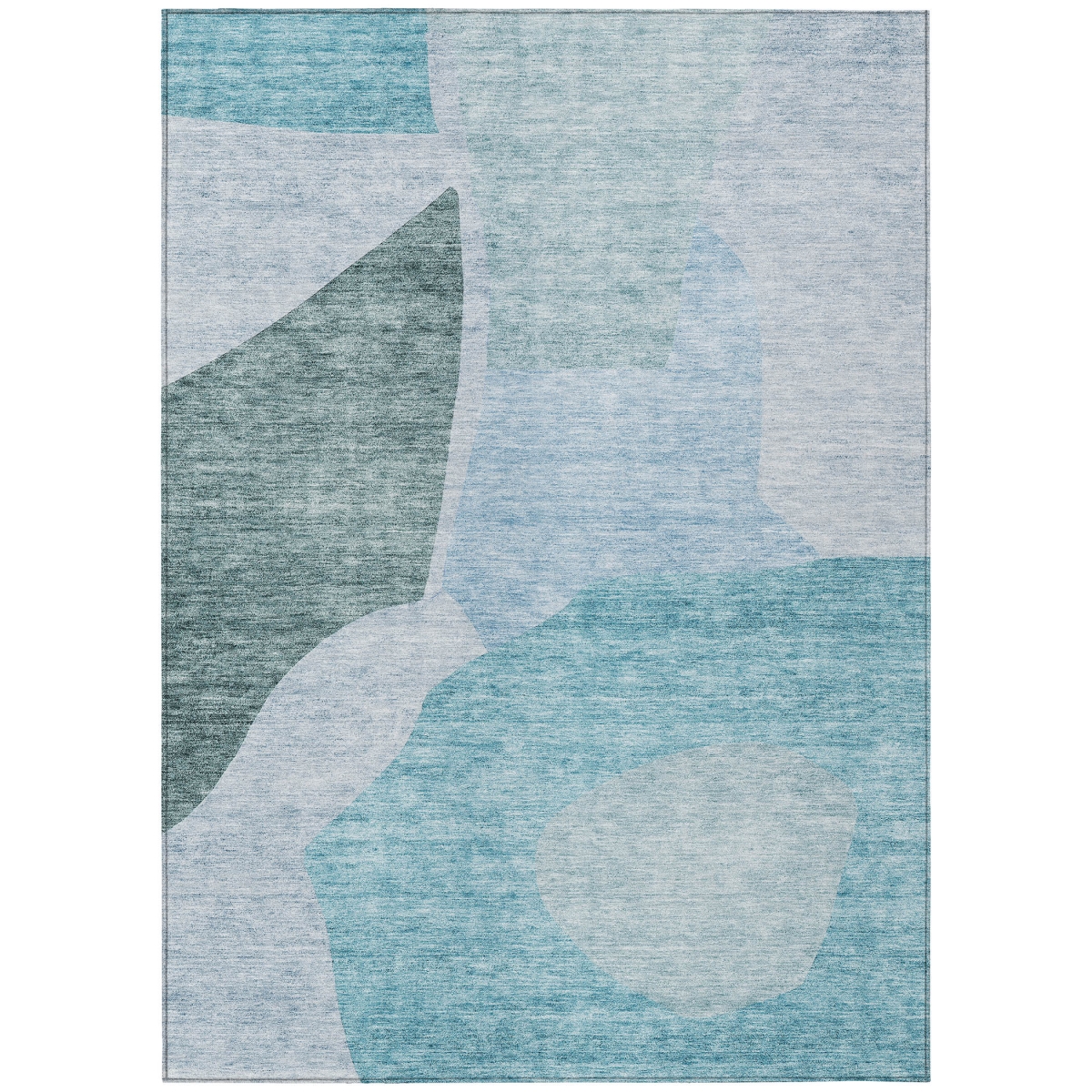 580748 3 x 5 ft. Abstract Washable Indoor & Outdoor Rectangle Area Rug, Teal Blue, Artichoke Green & Blue