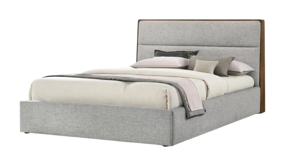 486253 Brown & Gray Wood Upholstered Queen Bed Frame