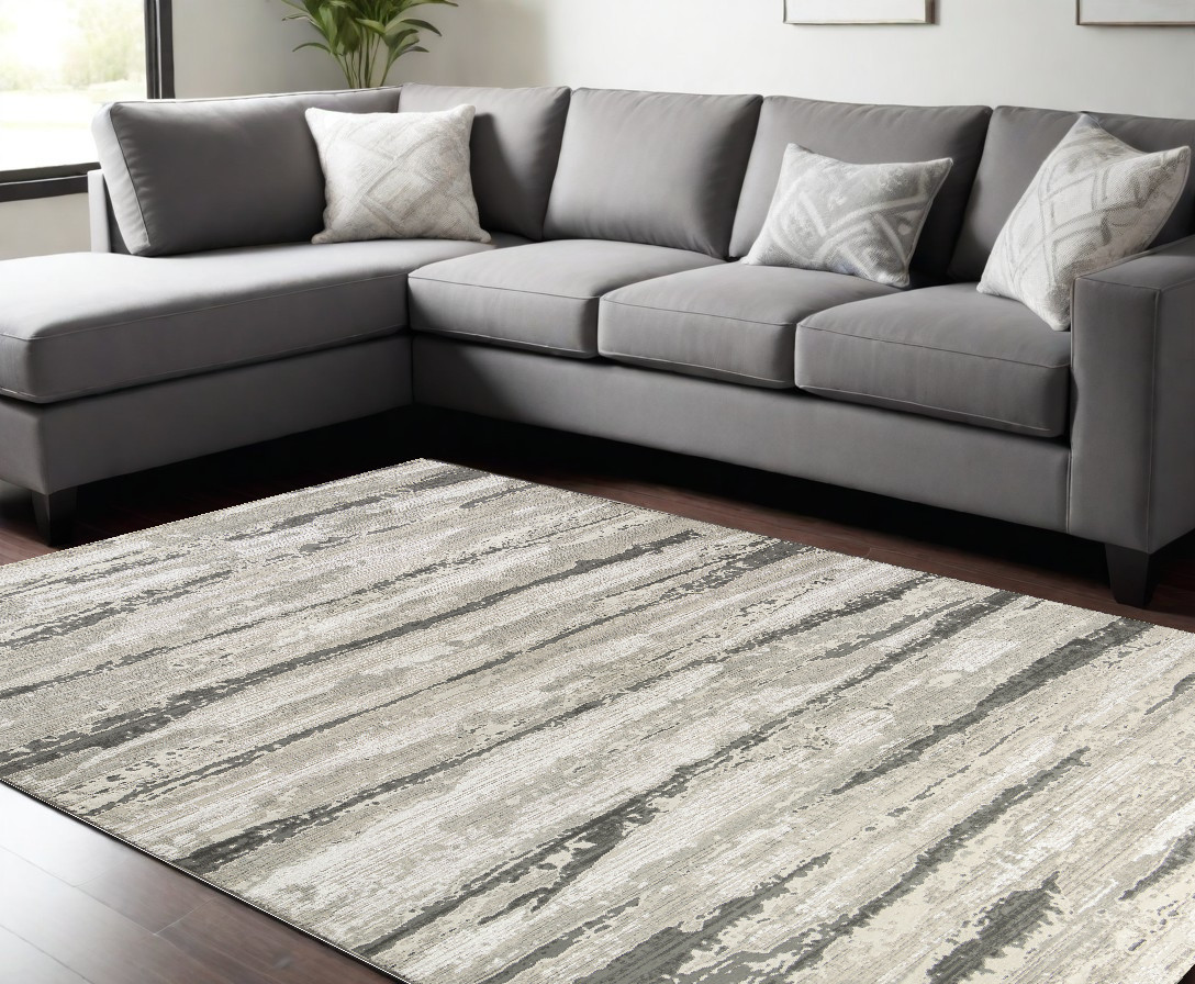 551381 9 x 12 ft. Abstract Non Skid Rectangle Area Rug, Beige, Ivory & Gray