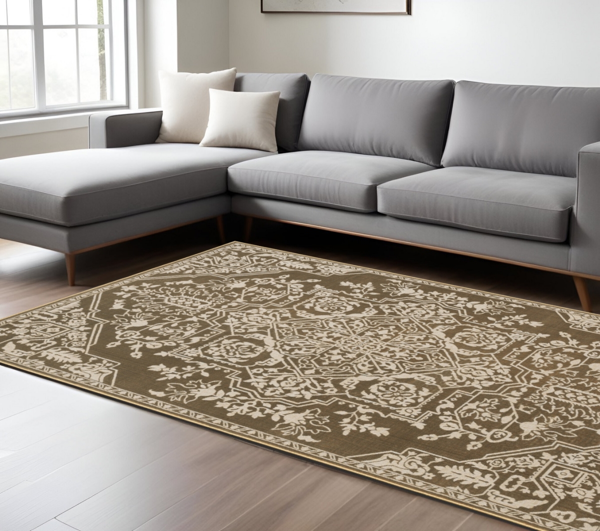 574728 10 x 13 ft. Oriental Rectangle Area Rug, Gold & Beige