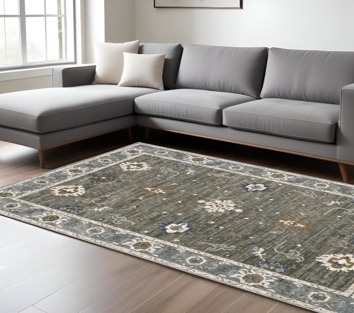 574813 8 x 11 ft. Oriental Rectangle Area Rug, Blue, Ivory & Gray