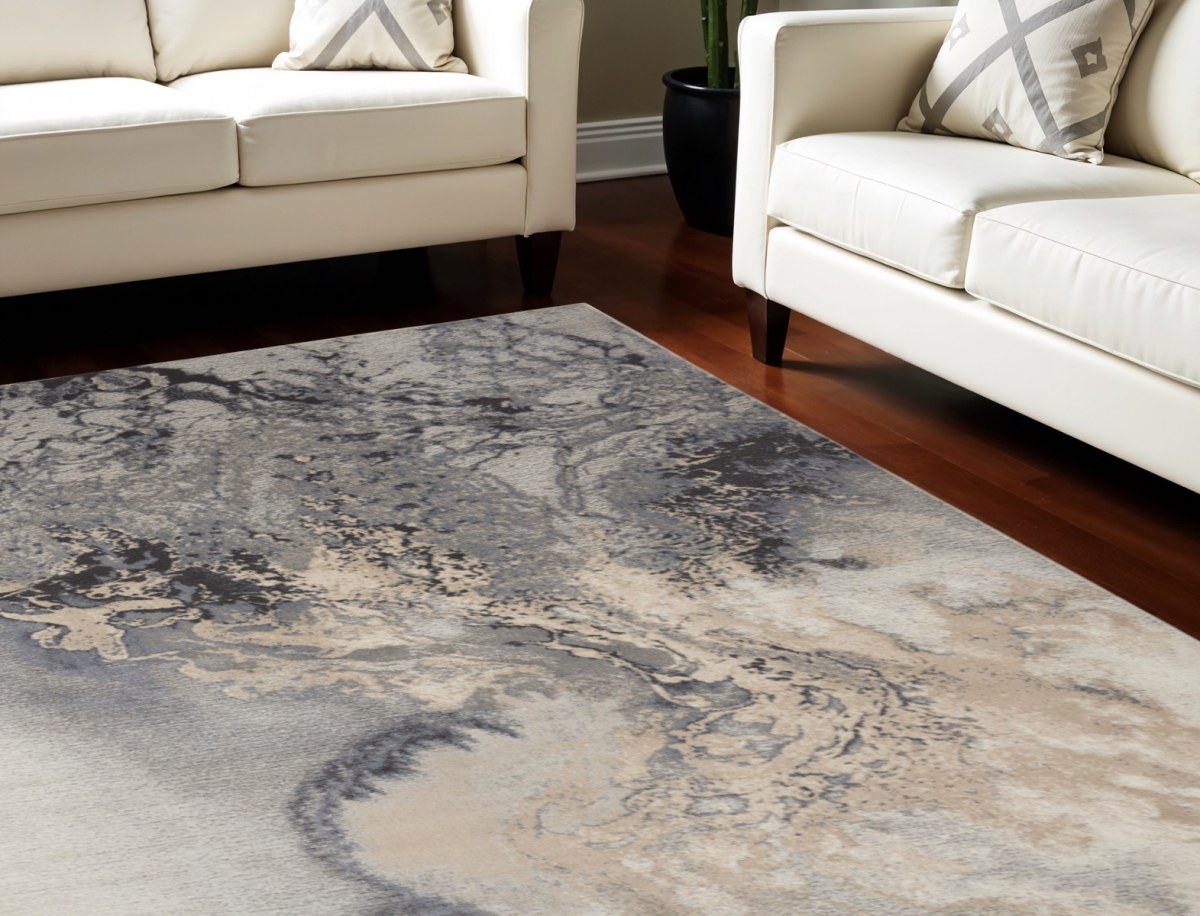 556087 8 x 11 ft. Abstract Rectangle Area Rug, Gray, Blue & Ivory