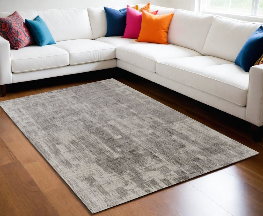 566962 5 x 8 ft. Abstract Hand Woven Worn Faded Rectangle Area Rug, Gray & Ivory