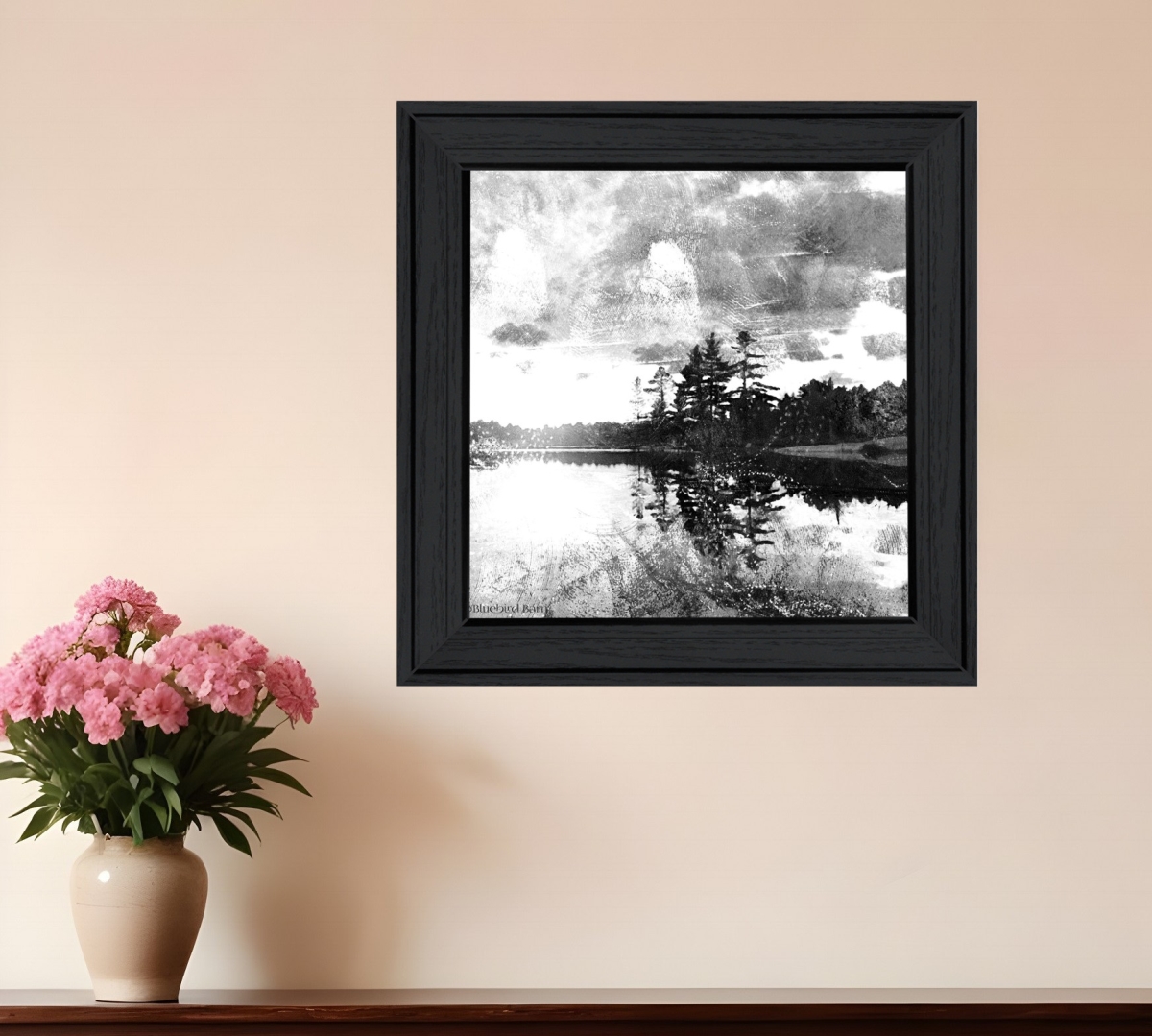 529599 Square Lakeside Pines Black Framed Print Wall Art