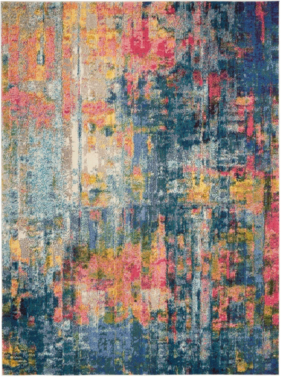 551154 8 x 11 ft. Abstract Power Loom Rectangle Area Rug, Blue & Yellow