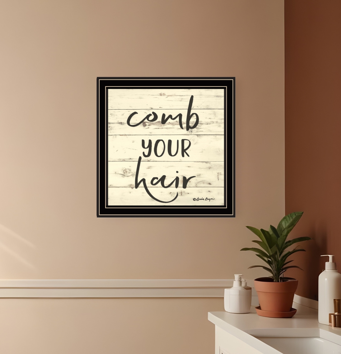 529647 Square Comb Your Hair Black Framed Print Bathroom Wall Art