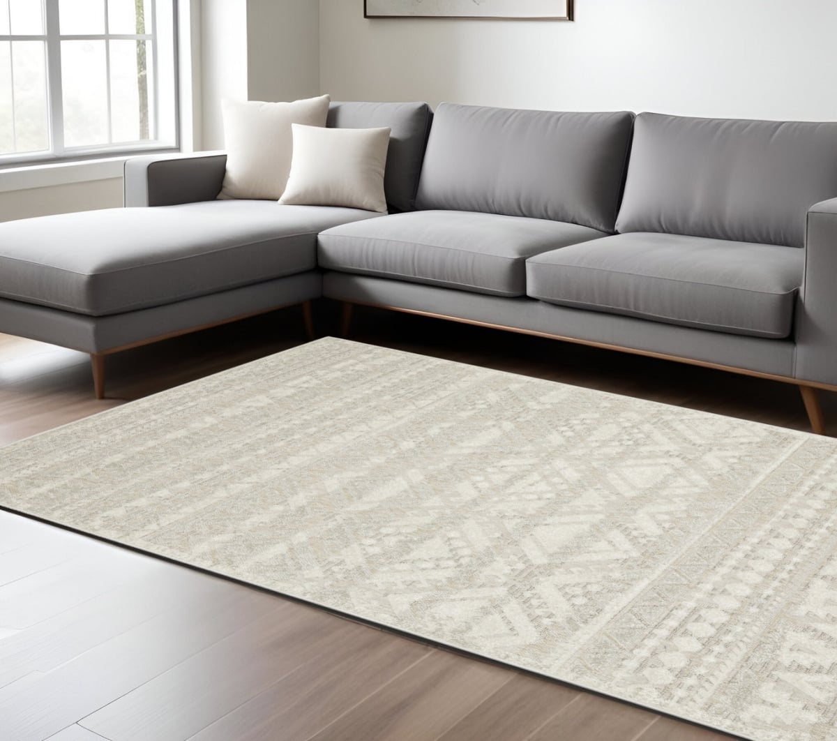 574820 10 x 13 ft. Tribal Rectangle Area Rug, Beige & Ivory