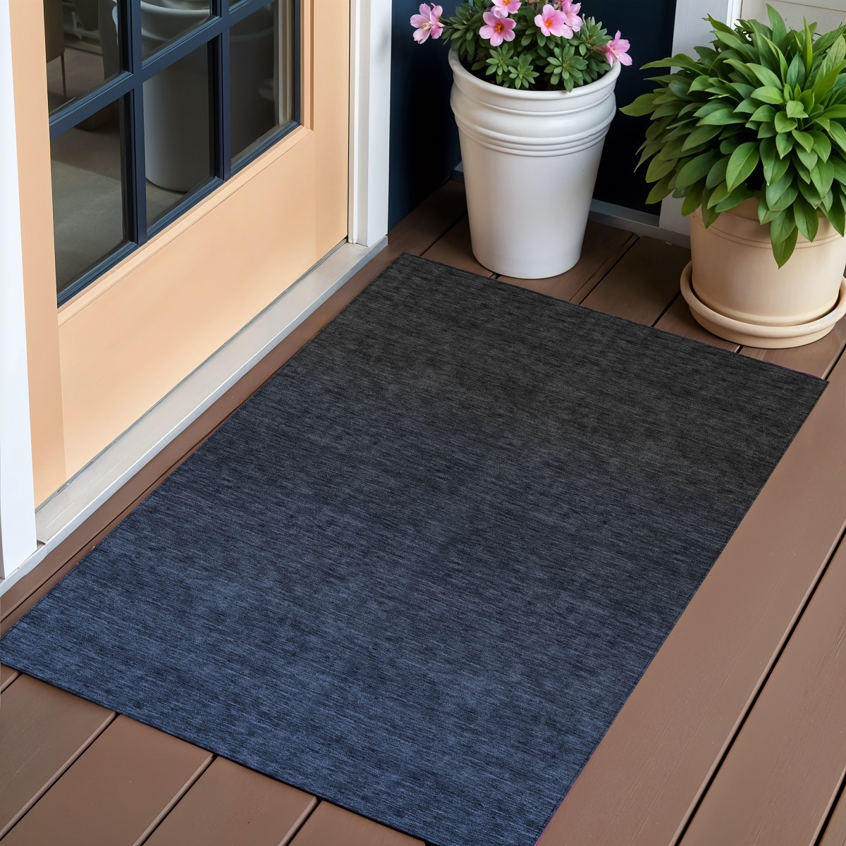 588954 3 x 5 ft. Abstract Washable Indoor & Outdoor Rectangle Area Rug, Navy Blue & Charcoal