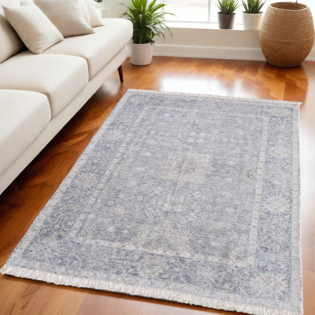 566176 5 x 8 ft. Abstract Hand Woven Distressed Rectangle Area Rug with Fringe, Gray, Blue & Taupe