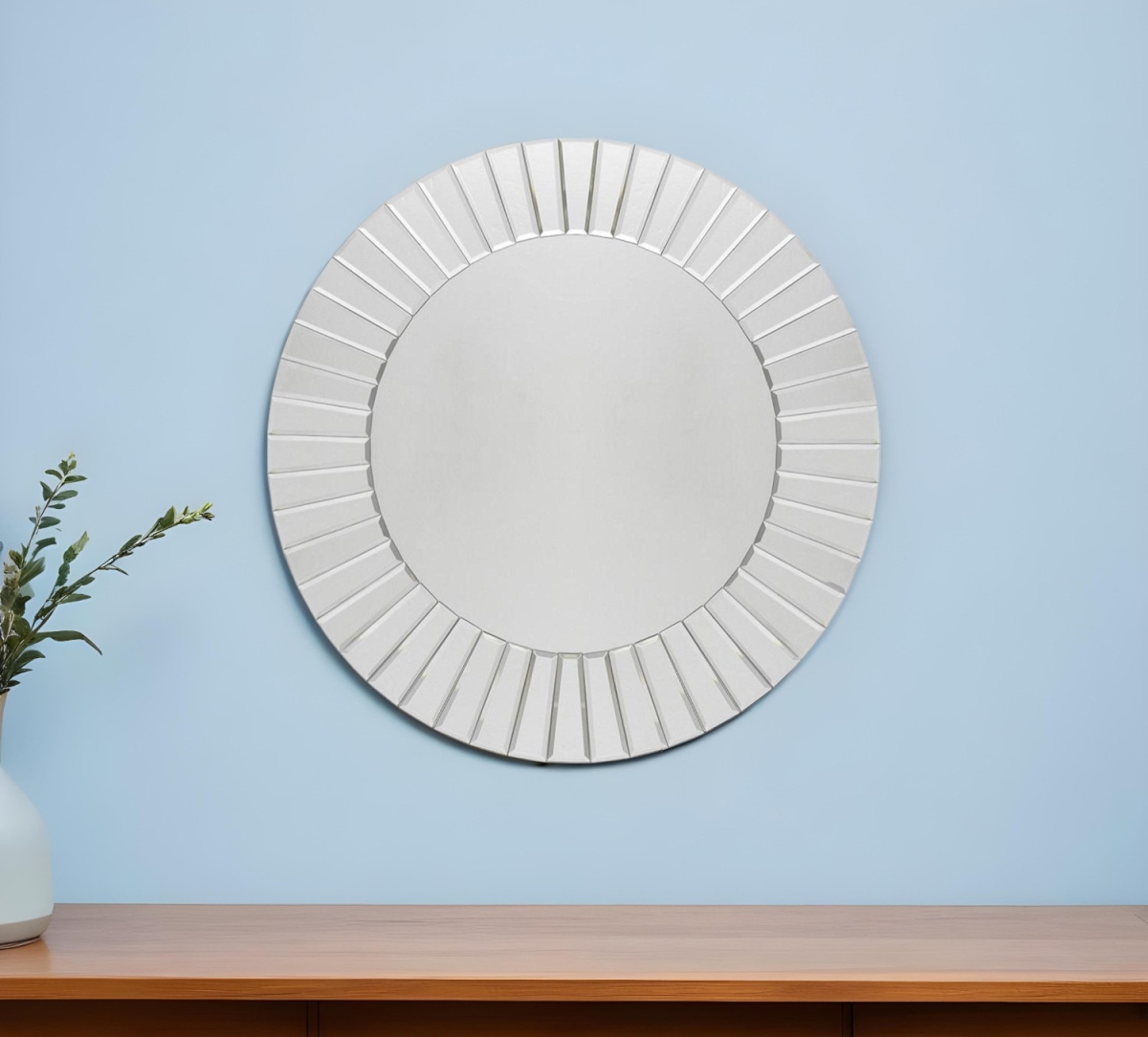 485074 24 in. Clear Round Beveled Glass Framed Accent Mirror