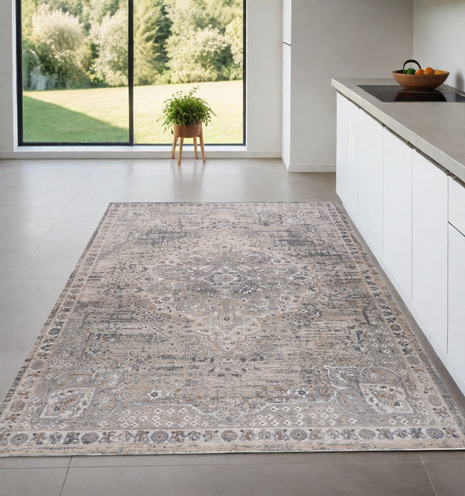 558904 4 x 6 ft. Oriental Distressed Rectangle Area Rug, Gray & Beige