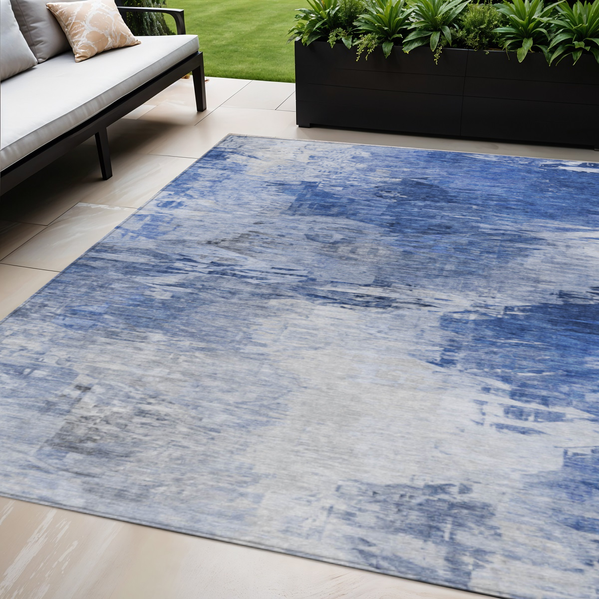 577704 5 x 8 ft. Abstract Washable Indoor & Outdoor Rectangle Area Rug, Denim Blue & Sky Blue
