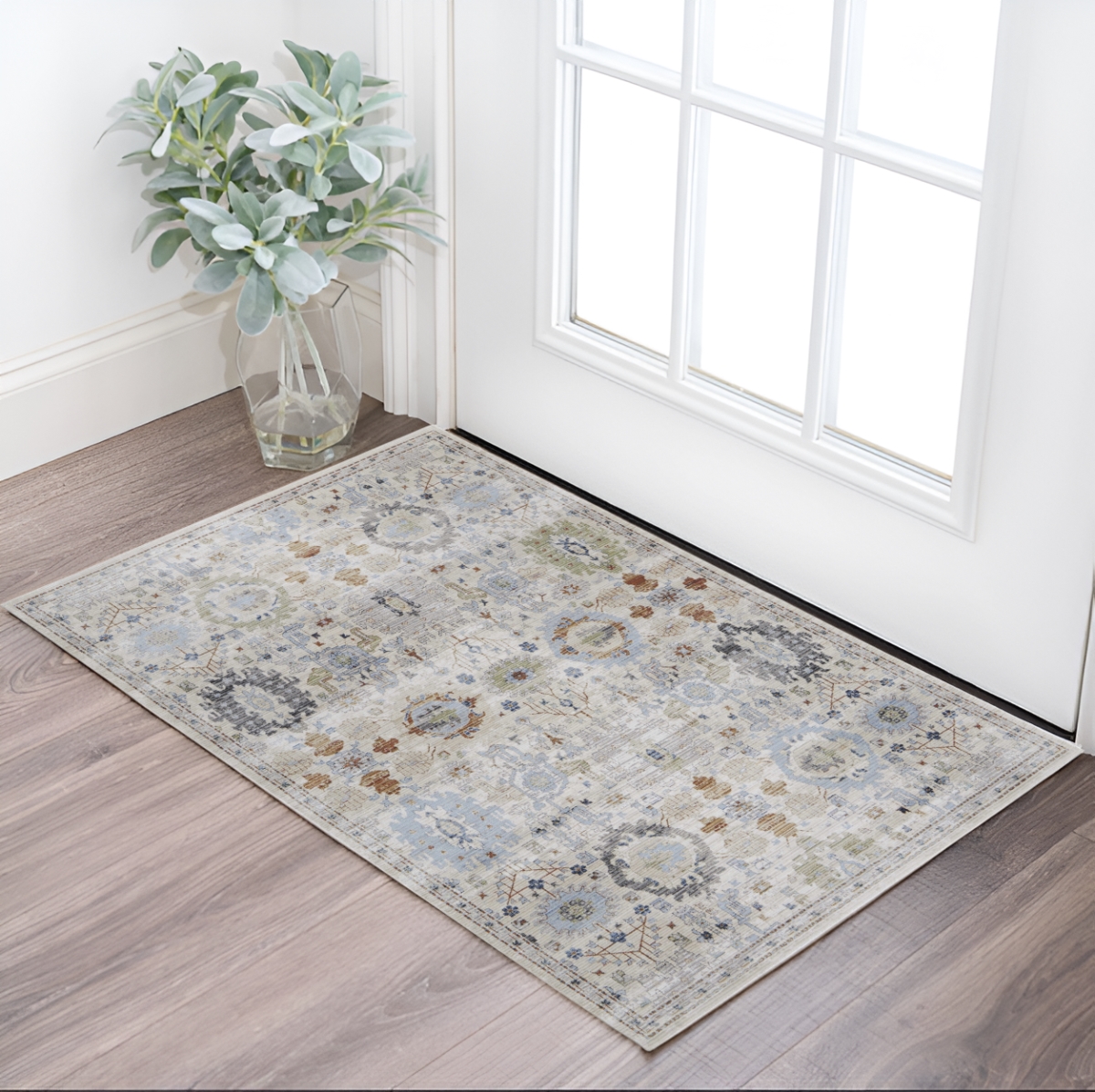 567419 2 x 3 ft. Floral Power Loom Rectangle Area Rug, Ivory, Red & Blue