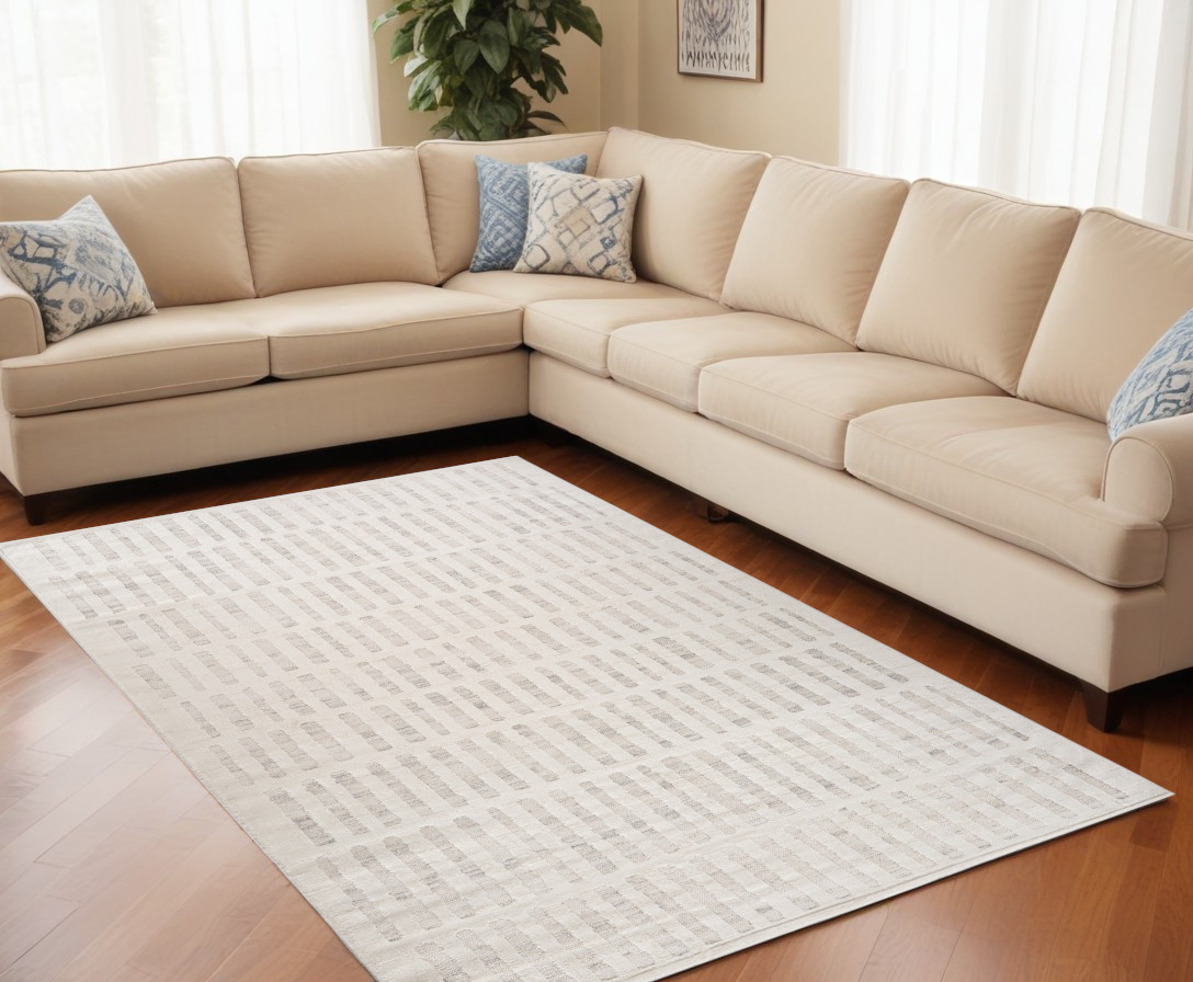 558515 5 x 8 ft. Geometric Distressed Rectangle Area Rug, Gray & Beige
