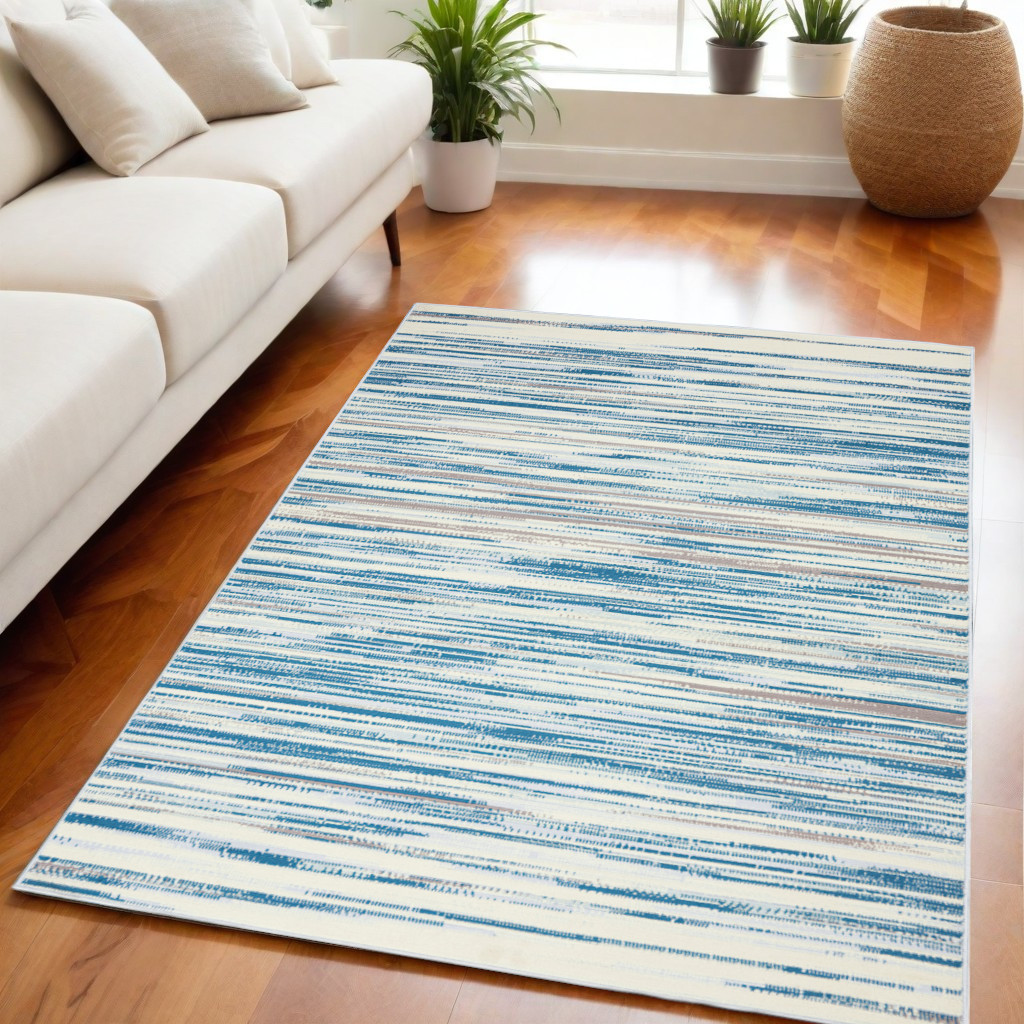 550120 5 x 7 ft. Abstract Non Skid Rectangle Area Rug, Ivory, Blue & Gray