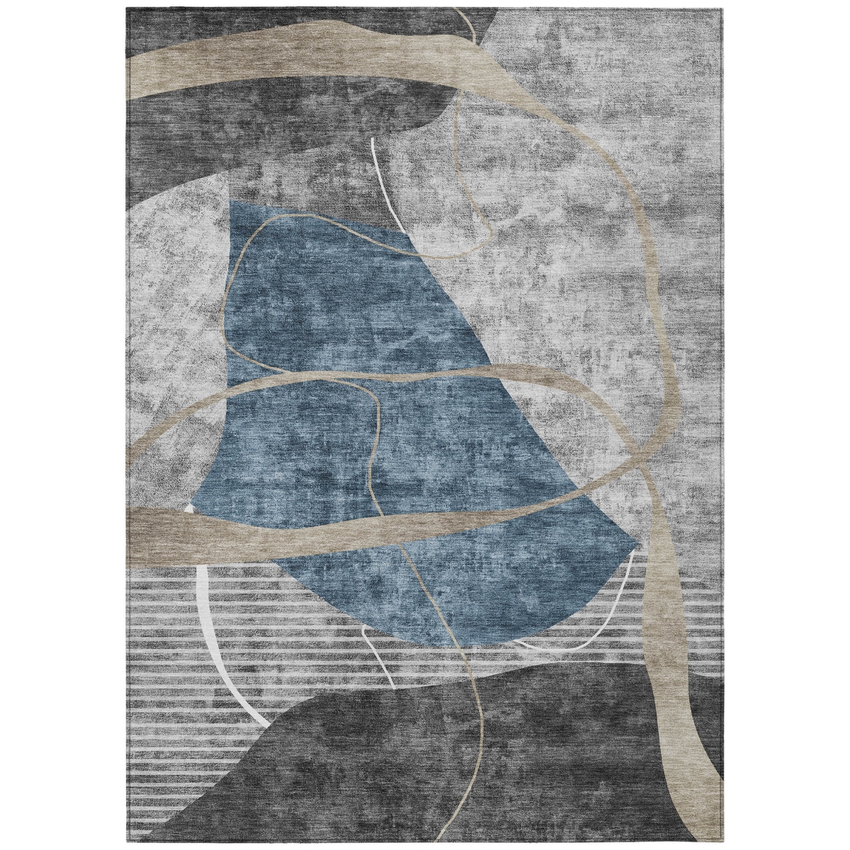 587577 10 x 14 ft. Abstract Washable Indoor & Outdoor Rectangle Area Rug, Blue, Gray & Charcoal