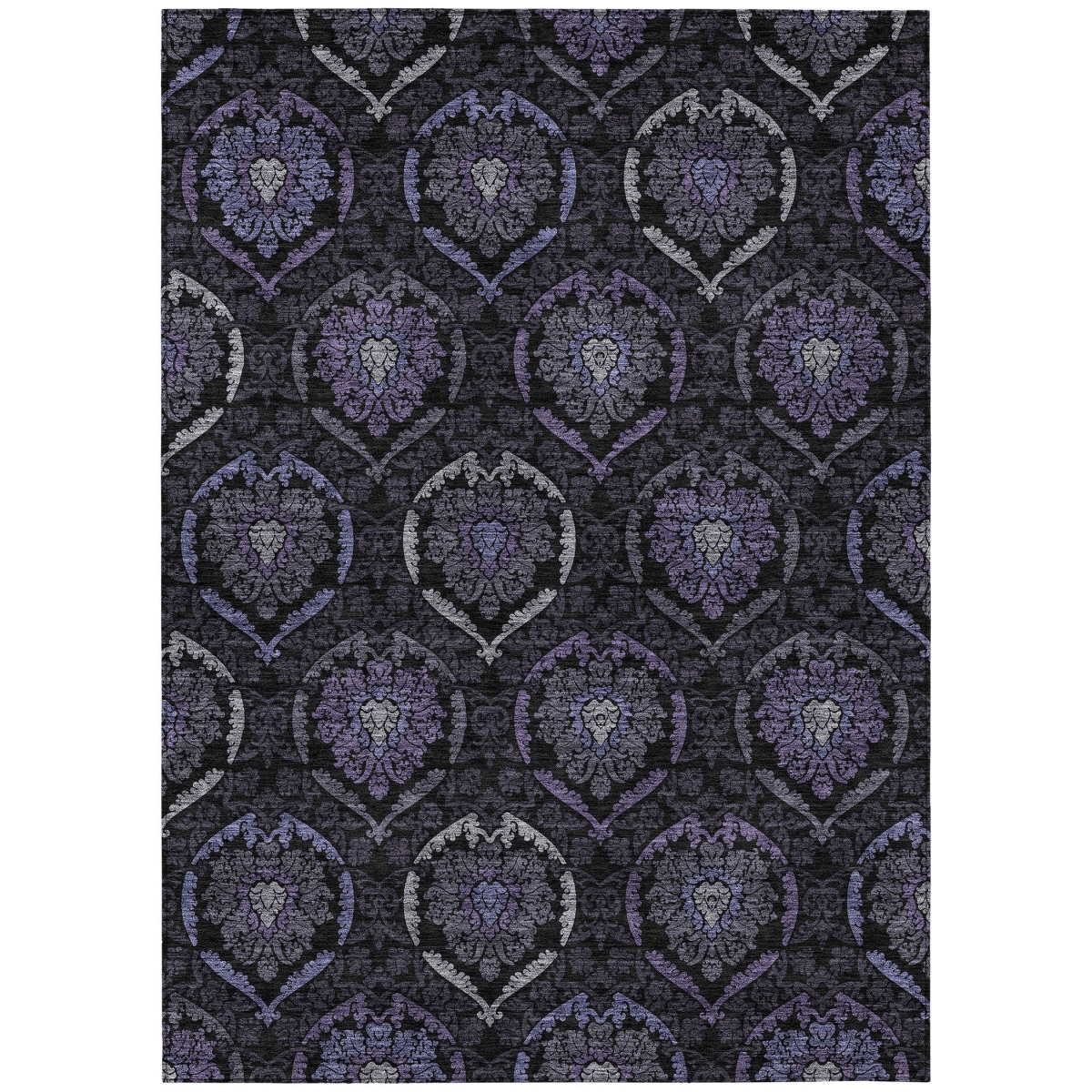 587721 10 x 14 ft. Medallion Washable Indoor & Outdoor Rectangle Area Rug, Purple, Charcoal & Gray