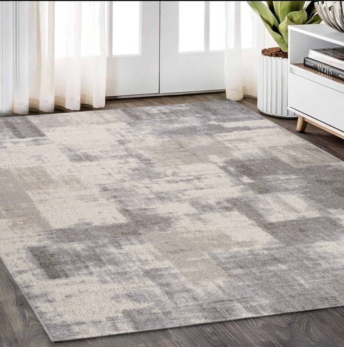558395 5 x 8 ft. Abstract Distressed Rectangle Area Rug, Gray & Beige