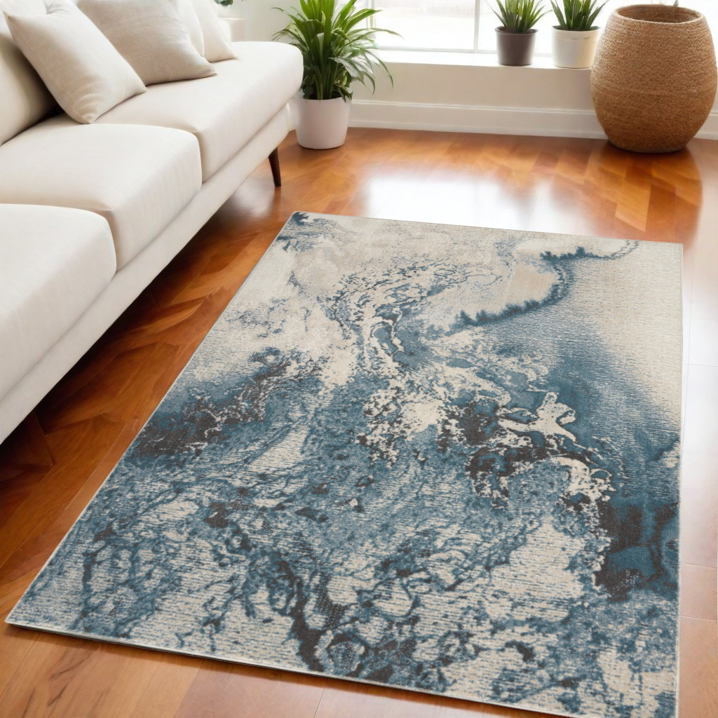 550443 5 x 7 ft. Abstract Non Skid Rectangle Area Rug, Teal & Ivory