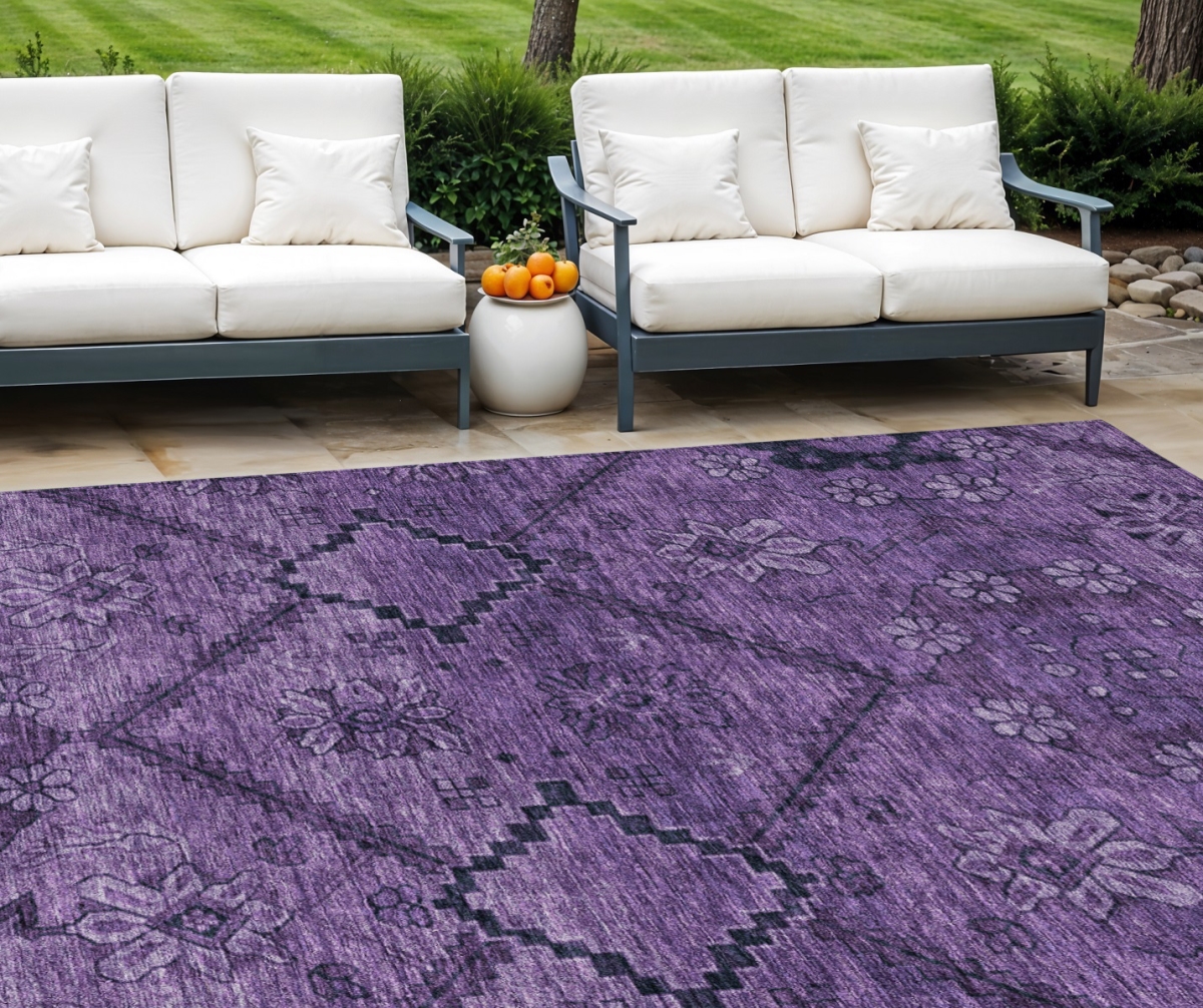 588893 10 x 14 ft. Floral Washable Indoor & Outdoor Rectangle Area Rug, Eggplant, Purple & Plum
