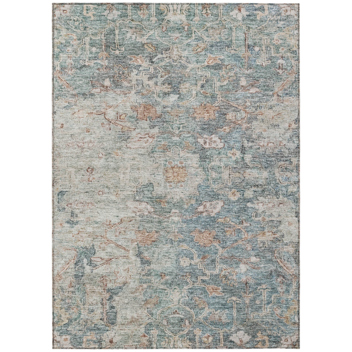 587439 10 x 14 ft. Oriental Washable Indoor & Outdoor Rectangle Area Rug, Green, Blue & Gray