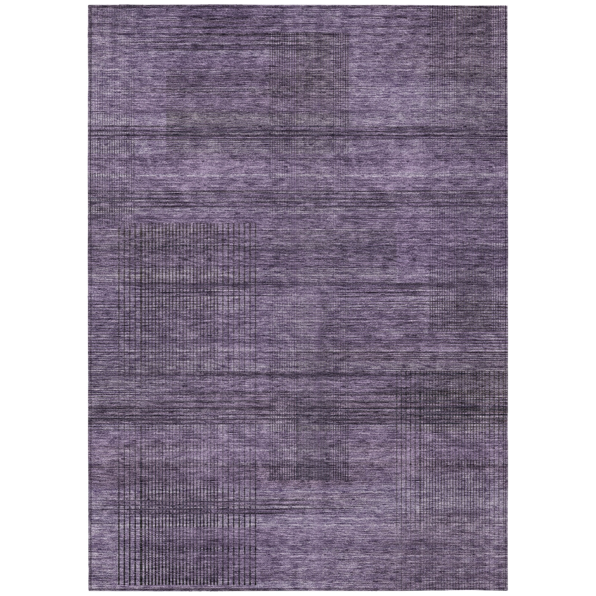 588123 10 x 14 ft. Striped Washable Indoor & Outdoor Rectangle Area Rug, Plum, Purple & Gray