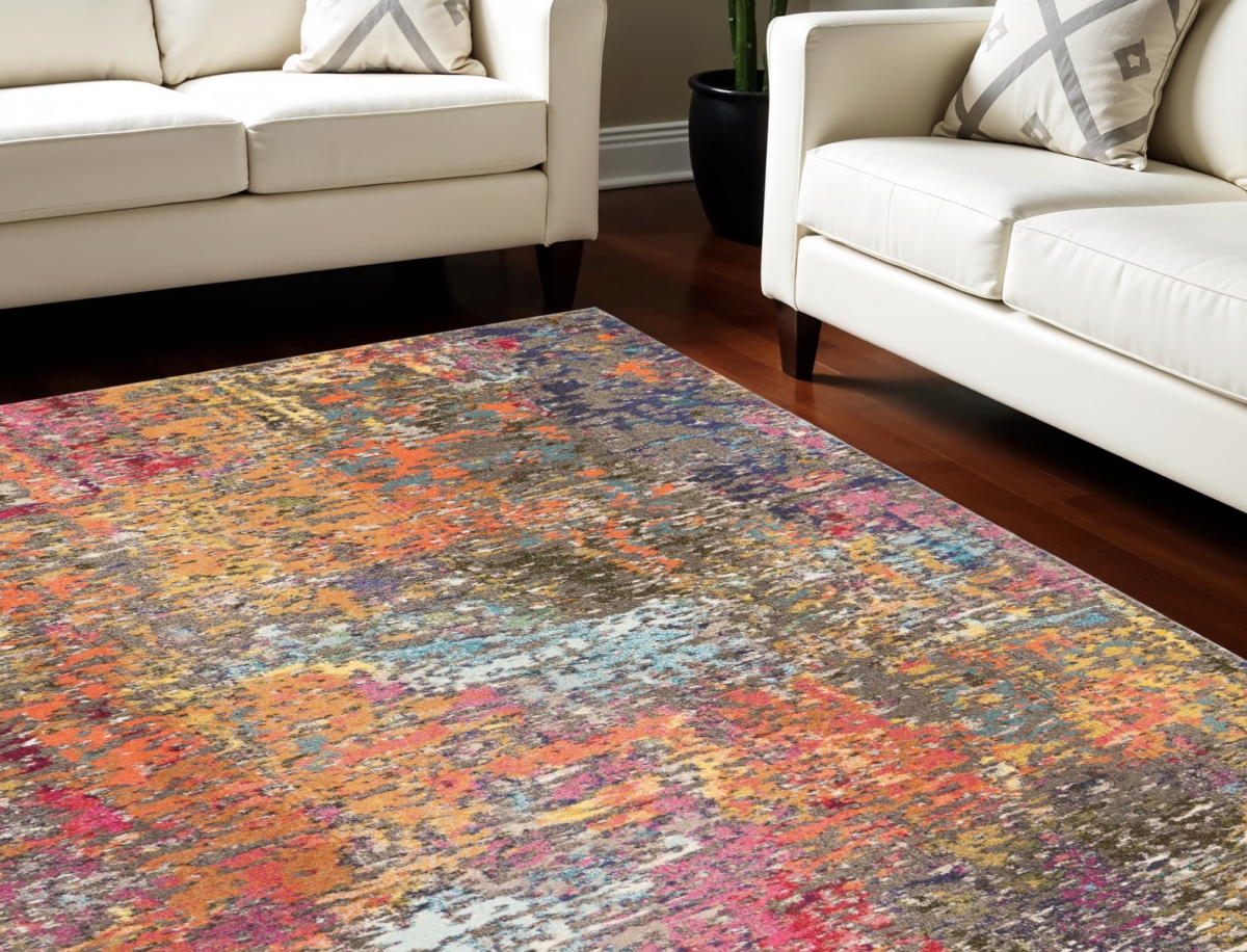 551249 8 x 11 ft. Abstract Non Skid Rectangle Area Rug, Blue & Orange