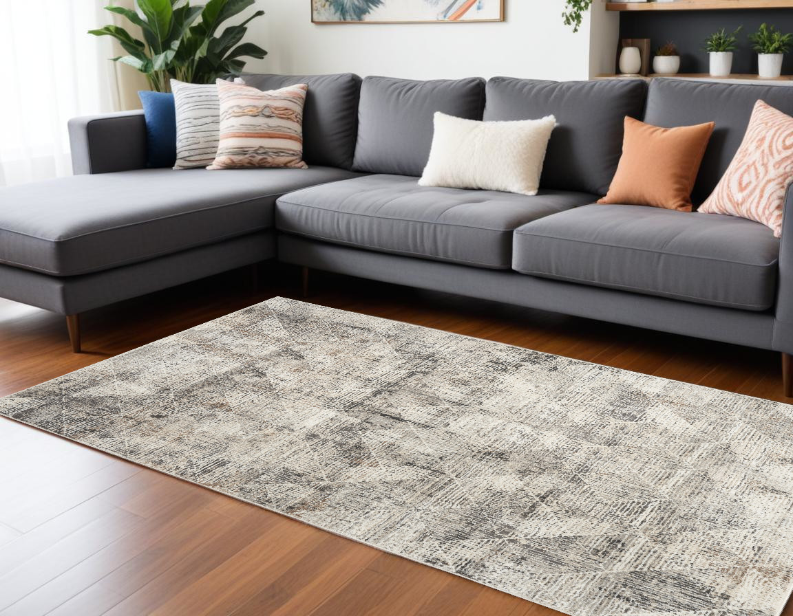 553415 8 x 10 ft. Geometric Non Skid Rectangle Area Rug, Ivory & Black