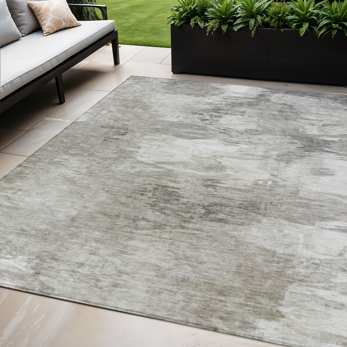 577752 5 x 8 ft. Abstract Washable Indoor & Outdoor Rectangle Area Rug, Beige, Tan & Gray